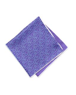 Flock of Birds/Dot Print Silk Pocket Square, Purple