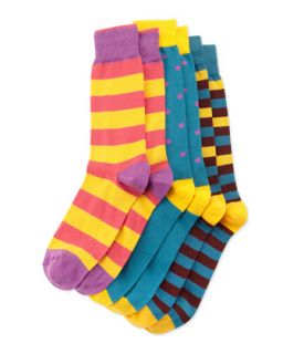 Set of Three Sock Pairs, Blue/Purple/Orange, Mens