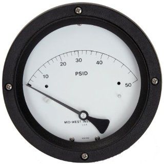 Mid West 122 AC 02 O(MA) 100P Differential Pressure Gauge with Aluminum Body and Stainless Steel Internals, 1 Reed Switch Clamp On, Piston Type, 5% Full Scale Accuracy, 4 1/2" Dial, 1/4" FNPT End Connection, 0 100 psid Range, 3000 psig SWP: Indus