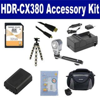 Sony HDR CX380 Camcorder Accessory Kit includes: SDNPFV50NEW Battery, SDM 109 Charger, SDC 26 Case, HDMI6FMC AV & HDMI Cable, ZELCKSG Care & Cleaning, ZE VLK18 On Camera Lighting, GP 22 Tripod, SD32GB Memory Card : Digital Camera Accessory Kits : C