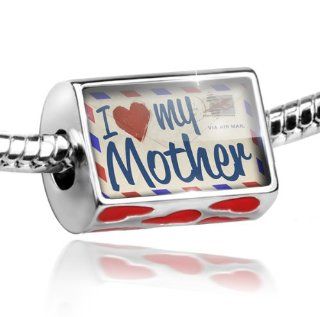 Bead with Hearts I Love my Mother, Vintage Letter   Charm Fit All European Bracelets, Neonblond: Jewelry