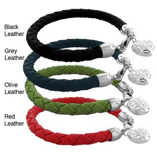 Moise Colored Leather Braid Ornate Heart Charm Bracelet Moise Fashion Bracelets