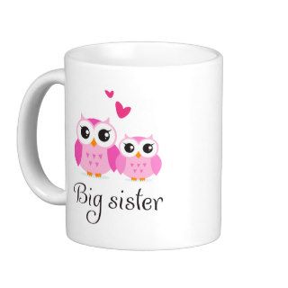 Cute owls big sister little sister cartoon coffee mugs