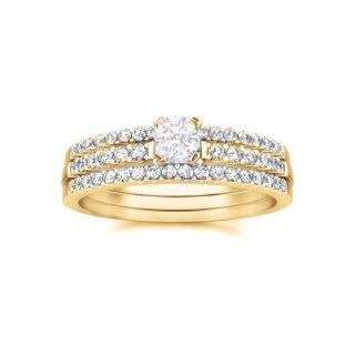 1.00 CaratRound Cut DiamondTrio Diamond Bridal Set on 10K Yellow   Gold FineTresor Jewelry