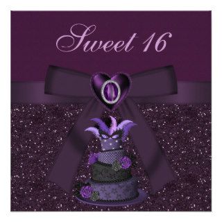 Sweet 16 Purple Diva Cake & Jewel Heart Invites