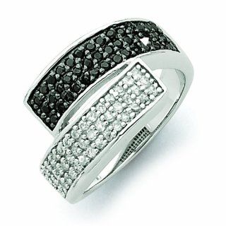 Genuine .925 Sterling Silver Rhodium Black And Clear Cz Overlapping Ring. 100% Satisfaction Guaranteed.: Mireval: Jewelry