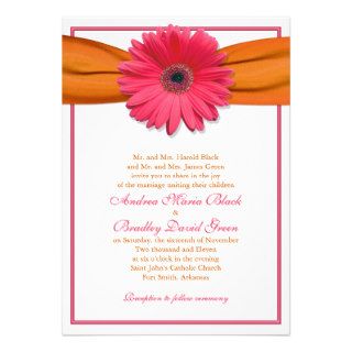 Pink Gerbera with Orange Ribbon Wedding Invitation