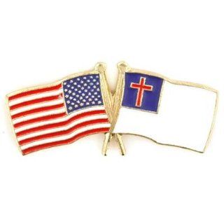 USA and Christian Crossed Friendship Flag Lapel Pin: Brooches And Pins: Jewelry