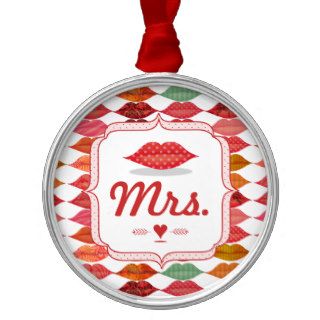 Lips Mrs. Hipster Vintage Retro Bride Christmas Ornament