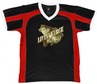 Livin' Large Mens Fishing Sports T shirt, Largemouth Bass Fishing Design Sport Shirt: Clothing