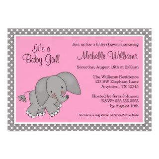 Cute Pink Elephant Girl Baby Shower Invitations
