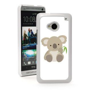 HTC One M7 White Hard Back Case Cover MW156 Color Cute Baby Koala Bear With Bamboo Cartoon Cell Phones & Accessories