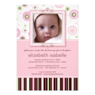 Happy Pink Dots Baby Photo Christening Invitation