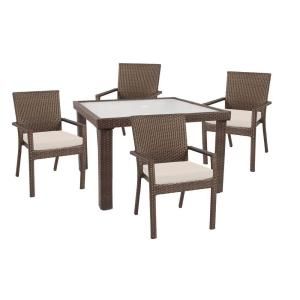 Hampton Bay Beverly 5 Piece Patio Dining Set with Beige Cushions 65 23355B