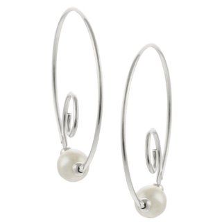 Sterling Silver Faux Pearl Unique Hoop Earrings Jewelry