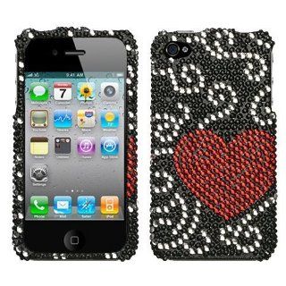 Diamond Snap On Protector Case Cover Curve Heart For Apple iPhone 4: Cell Phones & Accessories