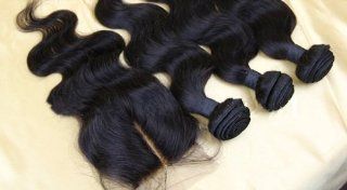 SanNi Hair 100% Virgin Mongolian Hair Mid Part 1 Closure (4*4)+ 3 Bundles Body Wave 10" 26" Natural Color Can be dyed  Beauty