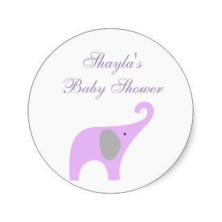 Purple and Gray Elephant Baby Shower Seal Sticker