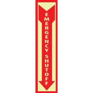NMC GL181R Fire Sign, Legend "EMERGENCY SHUT OFF" with Down Arrow Graphic, 4" Length x 18" Height, Glow Rigid, Red on Yellow: Industrial Warning Signs: Industrial & Scientific