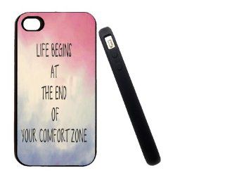 Apple Iphone 4 4g 4s Inspirational Quote Life Begins At The End Of Your Comfort Zone Design Black Rubber Slim: Cell Phones & Accessories