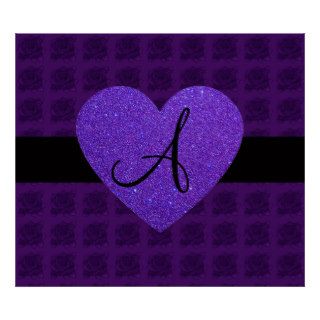 Purple heart monogram roses print
