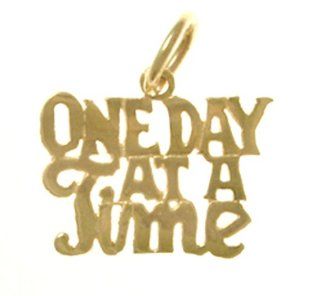 Alcoholics Anonymous Saying Pendant, #183 15, Solid 14k Gold, "One Day at a Time": Jewelry