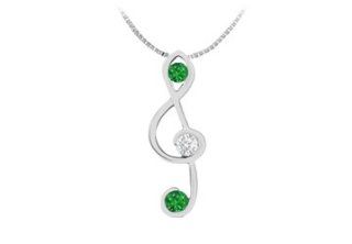 Diamond and Natural Emerald Music Note Pendant in 14K White Gold 0.25 Carat TGW: Fine Jewelry Vault: Jewelry