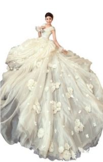Biggoldapple Ball Gown V neck Cathedral Train Organza Wedding Dress Crystal 187: Clothing