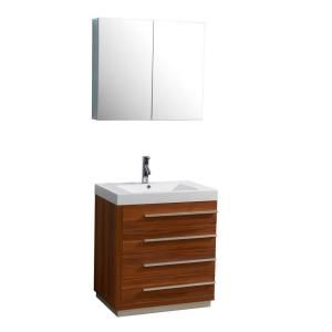 Virtu USA Bailey 29 1/10 in. Single Basin Vanity in Plum with Poly Marble Vanity Top in White and Medicine Cabinet Mirror JS 50530 PL