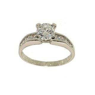 Silvertone Classic Engagement Ring Style Solitaire Fashion Ring with Channel Set Sides in Clear Cubic Zirconia Jewelry