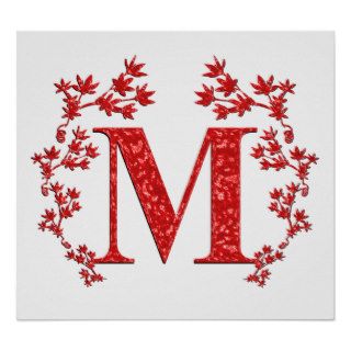 Monogram Letter M Red Leaves Posters
