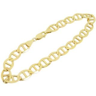 Mens 10k Yellow Gold figaro cuban mariner link bracelet AGMBRP36 8 inches long and 8mm wide: Jewelry