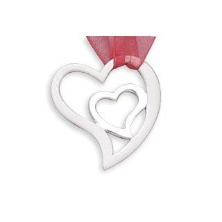 Sterling Silver Satin and Polished Heart Pendant with 18" Steel Chain: Jewelry