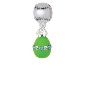 Lime Green Easter Egg with Multicolored Crystal Band Softball Charm Bead: Delight Jewelry: Jewelry
