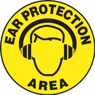 Accuform Signs MFS233 Slip Gard Adhesive Vinyl Round Floor Sign, Legend "EAR PROTECTION AREA" with Graphic, 17" Diameter, Black on Yellow: Industrial Floor Warning Signs: Industrial & Scientific