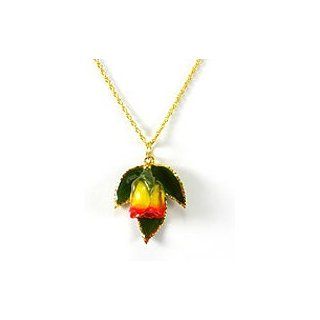 REAL FLOWER Natural Rose Pendant Necklace in Yellow Red: Jewelry
