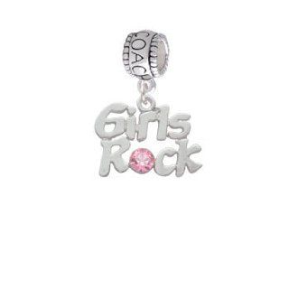 Silver Girls Rock with Light Pink Crystal Coach Charm Bead Delight & Co. Jewelry