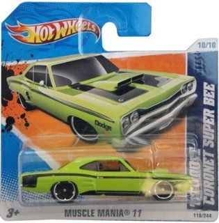 '69 DODGE CORONET SUPER BEE (lime green) * 2011 Hot Wheels #110/244 Muscle Mania 10/10 1:64 scale car on SHORT CARD: Everything Else