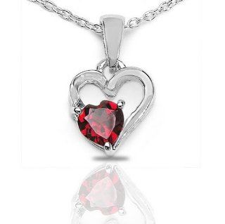 .925 Sterling Silver Red Garnet Love Heart Pendant Necklace 0.50CTW: Chain Necklaces: Jewelry