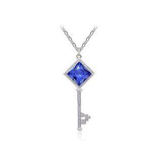 Blue Crystal Lovely Key Pendant Necklace Fashion Jewelry: Jewelry