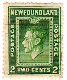 Postage Stamps Newfoundland (Canada). One Single 2c Green King George VI Stamp Dated 1938, Scott #245. 