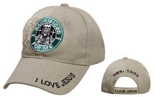 Christian Baseball Starbucks Cap "Sacrificed for Me" I Love Jesus John 316 Beige Hat 