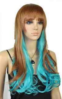 Qiyun Long Straight Wavy Blonde Blue Mix Cosplay Costume Full Hair Wig Fancy Party: Clothing