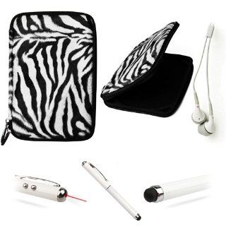 BLACK WHITE Zebra Faux Animal Fur Hard Cube Carrying Cover Portfolio Case For HTC Flyer 7 inch Android Tablet + Includes a WHITE Crystal Clear High Quality HD Noise Filter Ear buds ( 3.5mm Jack ) + Includes a Professor Pen 3 in 1 Red Laser Pointer / LED Wh