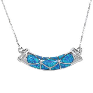La Preciosa Sterling Silver Blue Inlay Opal Center Design Necklace La Preciosa Gemstone Necklaces