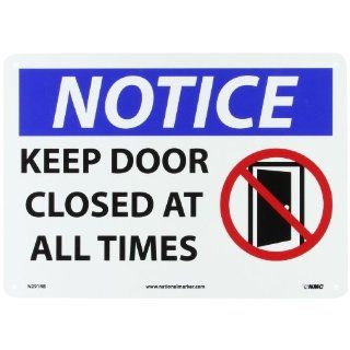 NMC N291RB OSHA Sign, Legend "NOTICE   KEEP DOOR CLOSED AT ALL TIMES" with Graphic, 14" Length x 10" Height, Rigid Plastic, Black/Blue on White: Industrial Warning Signs: Industrial & Scientific
