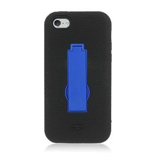 Black Blue Hard Soft Gel Dual Layer Cover Case Stand for Apple iPhone 5C: Cell Phones & Accessories