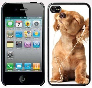 Apple iPhone 5 5S Black 5B292 Hard Back Case Cover Color Cute Puppy Listening to Music: Cell Phones & Accessories