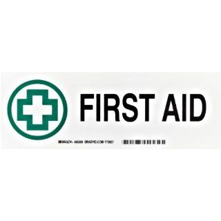 Brady 85359 10" Width x 3 1/2" Height B 302 Polyester, Green and Black on White First Aid Sign, Legend "First Aid" (with Picto): Industrial Warning Signs: Industrial & Scientific