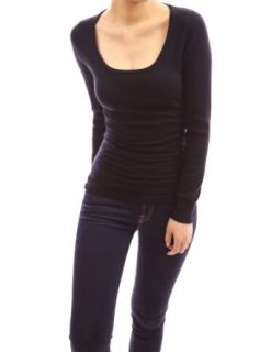 PattyBoutik Scoop Neck Long Sleeve Ruched Sides Fitted Pullover Jumper Knitwear at  Womens Clothing store